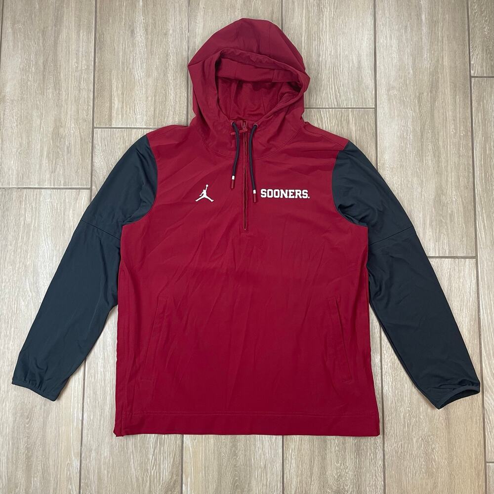 Jordan Oklahoma Sooners Jacket Mens L 2024 Sideline Pregame Half Zip Hoodie